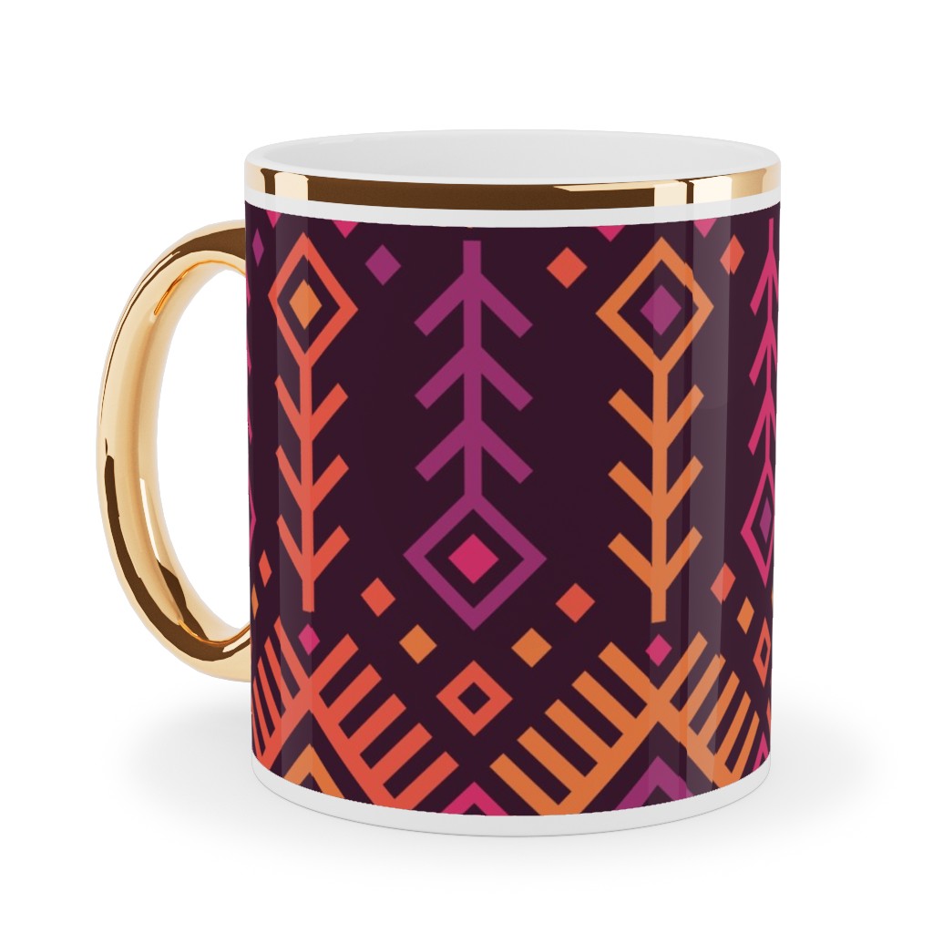 Kilim Sunset - Warm Ceramic Mug, Gold Handle, , 11oz, Multicolor