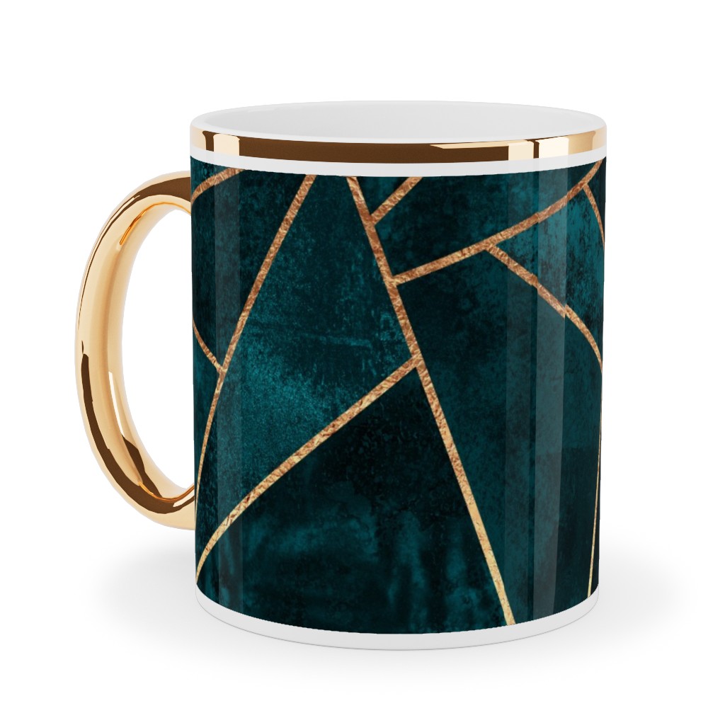 Stone - Deep Teal Ceramic Mug, Gold Handle, , 11oz, Green, Classic Green