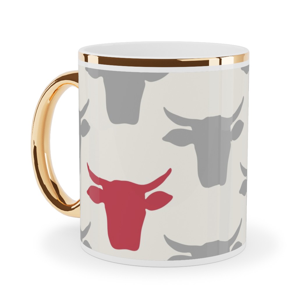 Cows Ceramic Mug, Gold Handle, , 11oz, Pink, Bloom