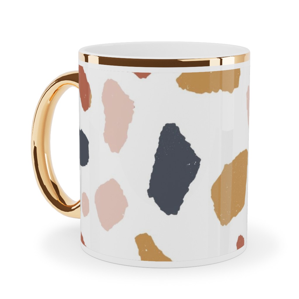 Terrazzo Tile - Neutral Ceramic Mug, Gold Handle, , 11oz, Beige, Pearl