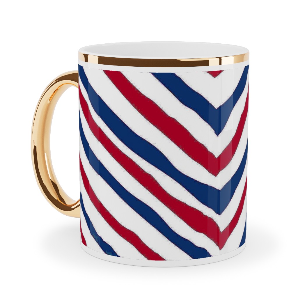 Patriots Chevron Zig Zag - Navy, Red Ceramic Mug, Gold Handle,  , 11oz, Multicolor