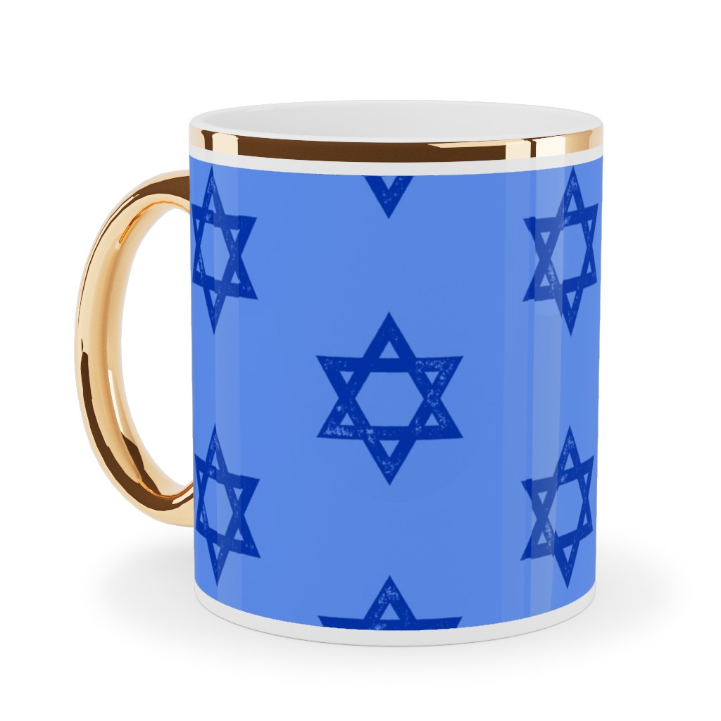 Star of David - Blue Ceramic Mug, Gold Handle, , 11oz, Blue, True Blue