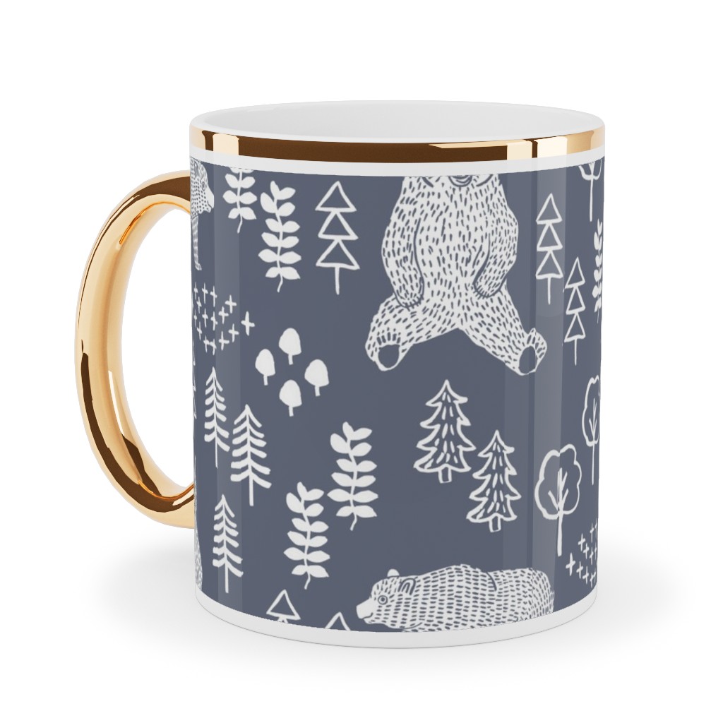 Woodland Bear Ceramic Mug, Gold Handle,  , 11oz, Gray