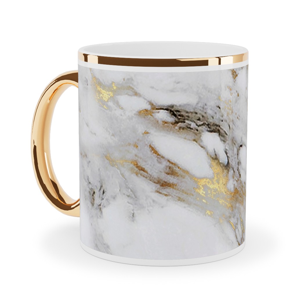 Gilded Marble - Gray Ceramic Mug, Gold Handle, , 11oz, Gray, Gray