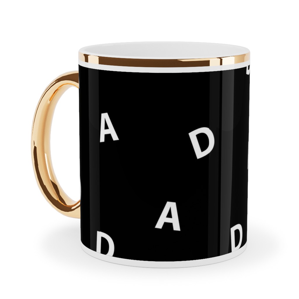 Sweet Dad Typography - Black and White Ceramic Mug, Gold Handle,  , 11oz, Black