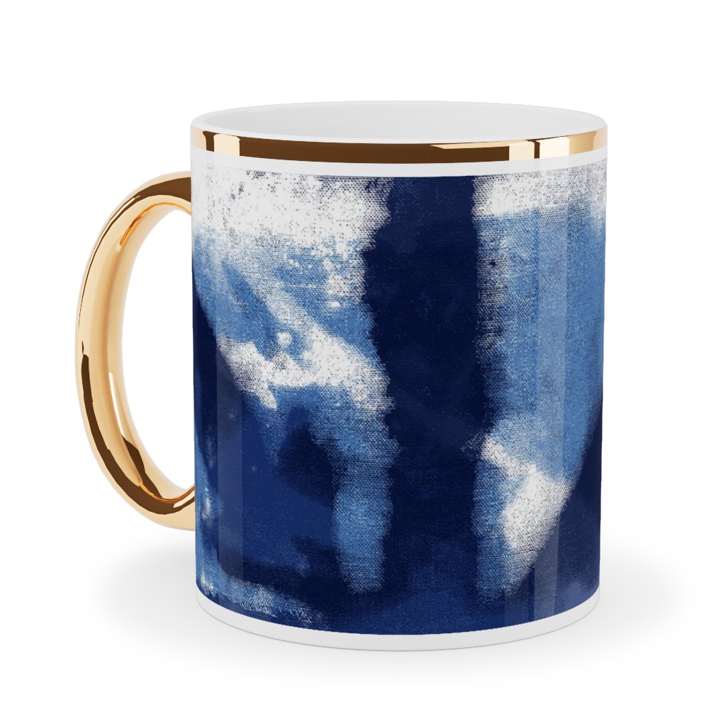 Shibori - Indigo Ceramic Mug, Gold Handle, , 11oz, Blue, True Blue