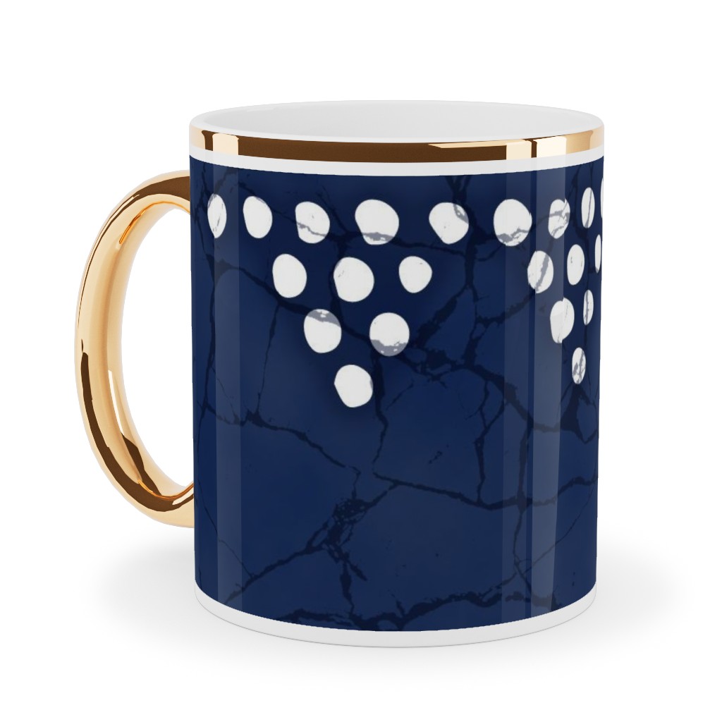 Day and Night Batik Ceramic Mug, Gold Handle, , 11oz, Blue, True Blue