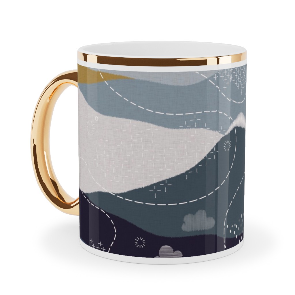 Ever Blue Mountains - Multi Ceramic Mug, Gold Handle, , 11oz, Blue, True Blue