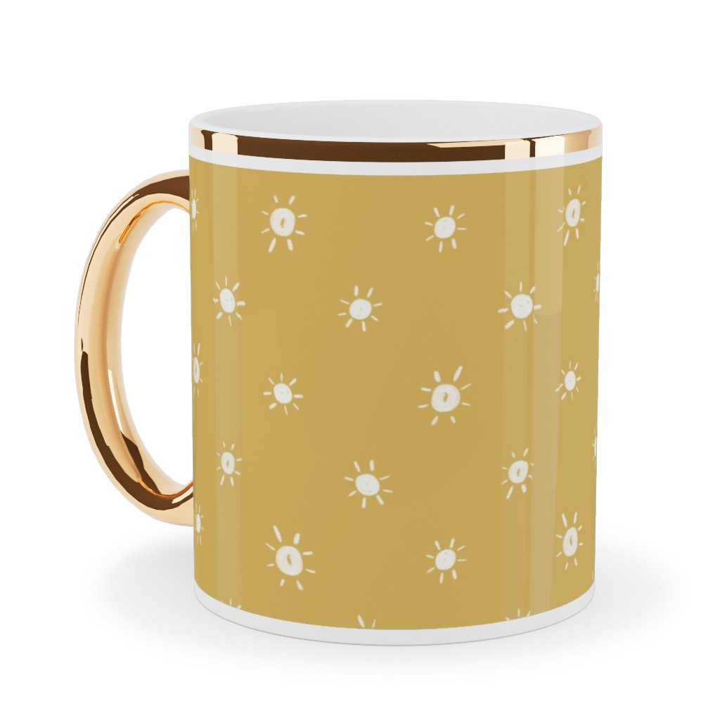 Dotted Suns - Yellow Ceramic Mug, Gold Handle, , 11oz, Yellow, Classic Yellow