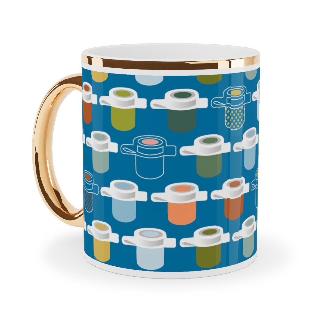 Paint Pots Ceramic Mug, Gold Handle, , 11oz, Blue, Bluebird