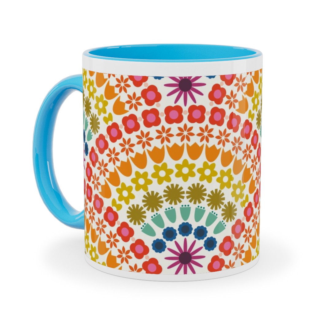 Rainbow Flower Scallops - Multi Ceramic Mug, Light Blue, , 11oz, Multicolor