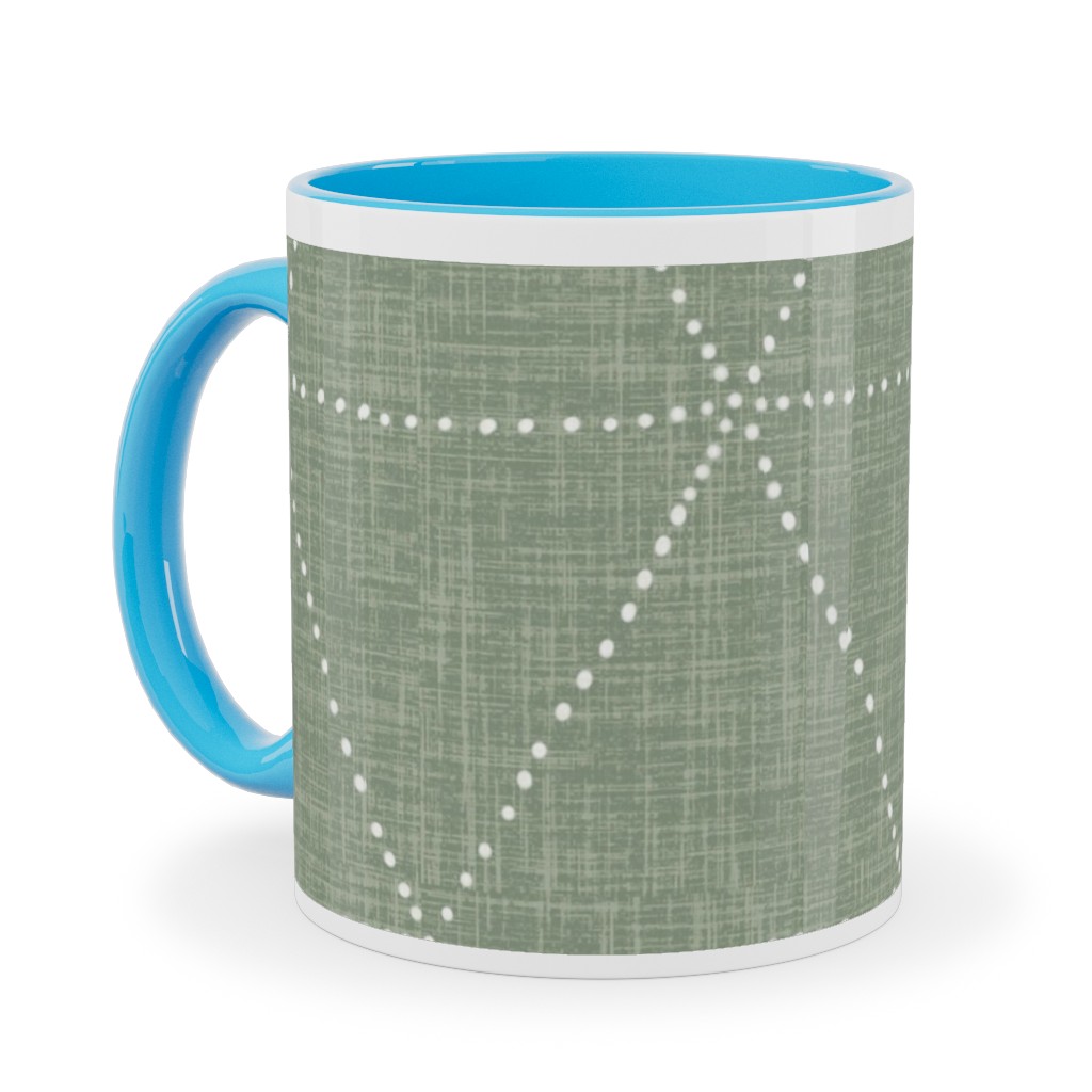 Boho Triangles - Sage Ceramic Mug, Light Blue, , 11oz, Green, Classic Green