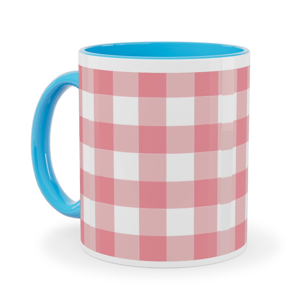 Simple Gingham Ceramic Mug, Light Blue, , 11oz, Pink, Ballet Slipper