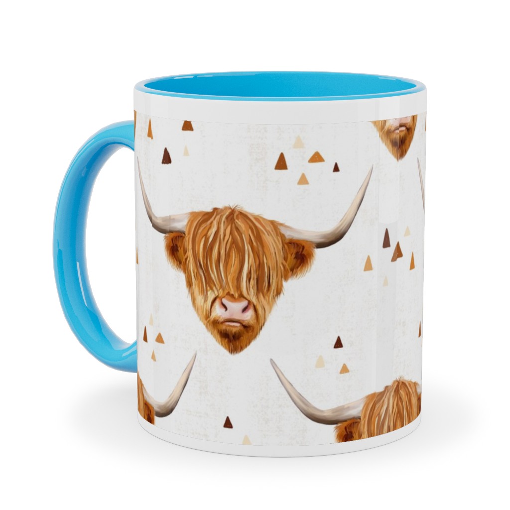 Highland Cow Ceramic Mug, Light Blue, , 11oz, White, White