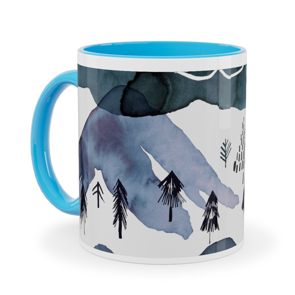 Watercolor Mountains Landscape - Blue Ceramic Mug, Light Blue,  , 11oz, Blue