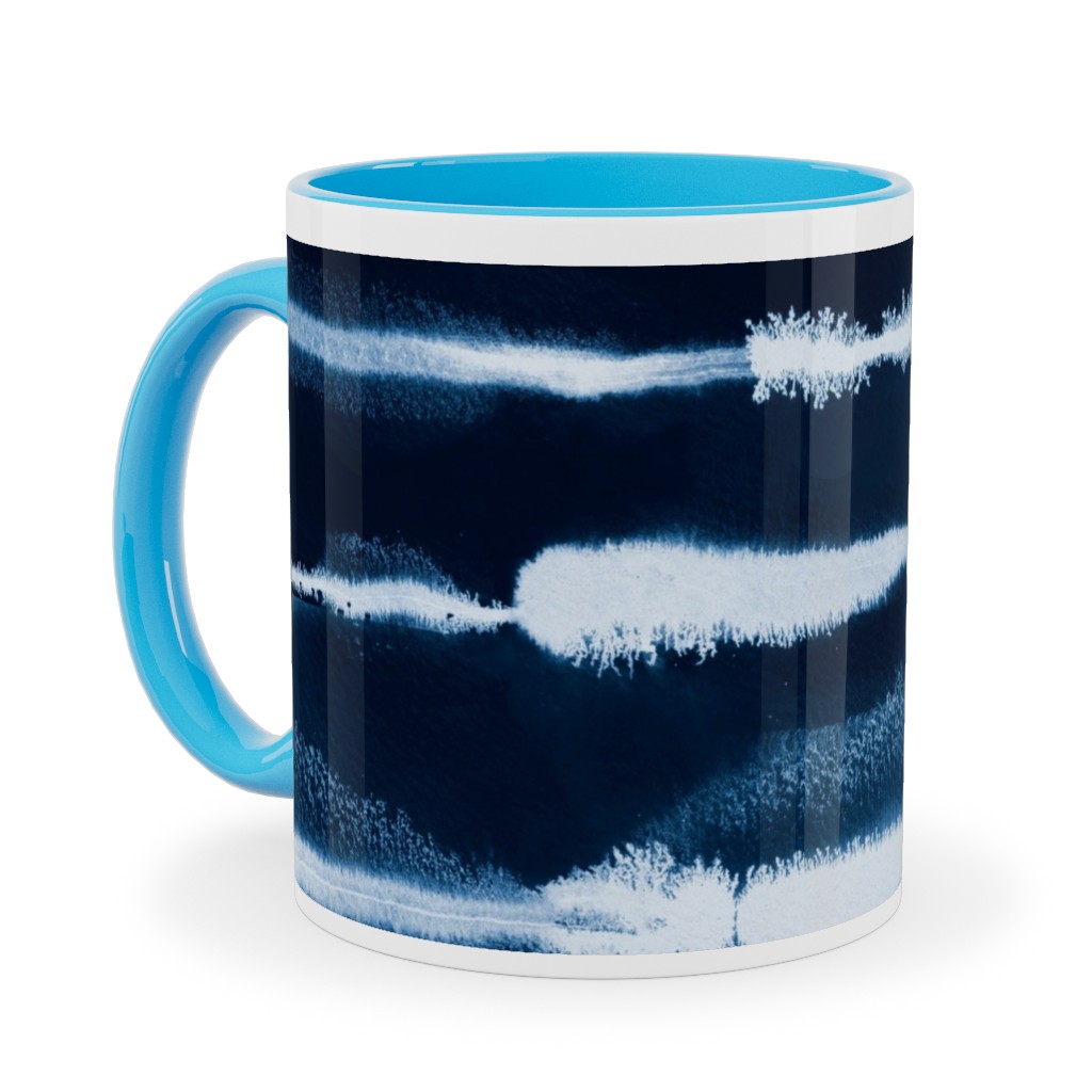 Ikat Watercolor Stripes - Navy Ceramic Mug, Light Blue,  , 11oz, Blue