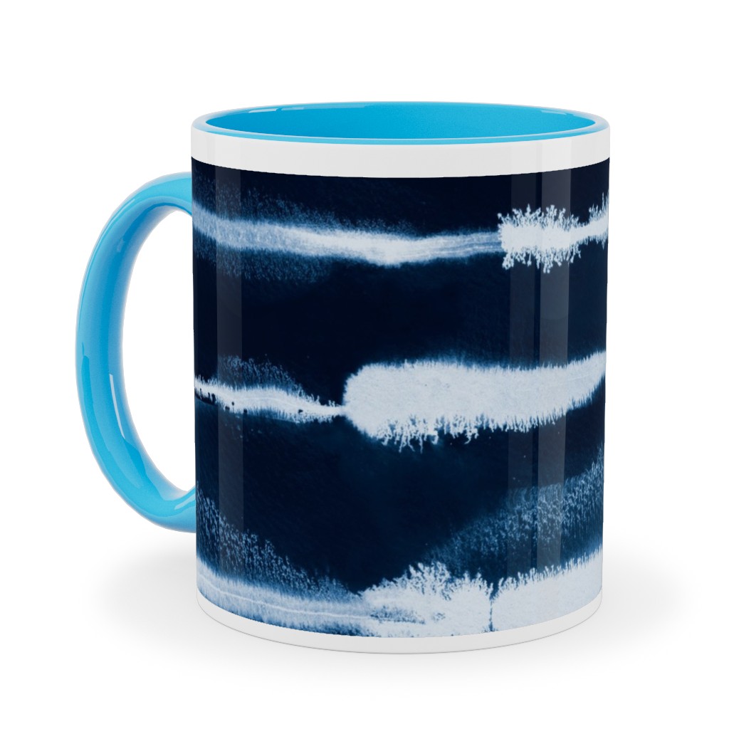 Ikat Watercolor Stripes - Navy Ceramic Mug, Light Blue, , 11oz, Blue, True Blue