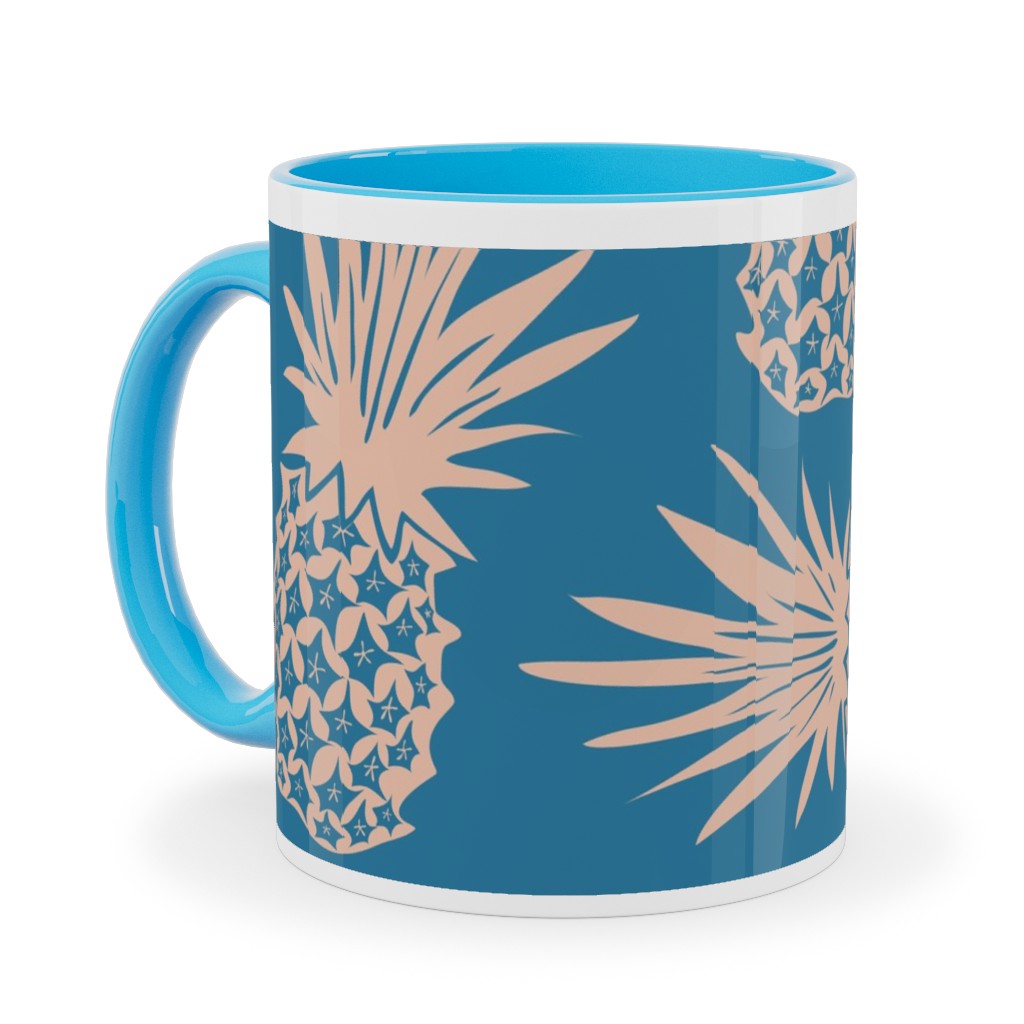 Pineapples Ceramic Mug, Light Blue, , 11oz, Blue, True Blue