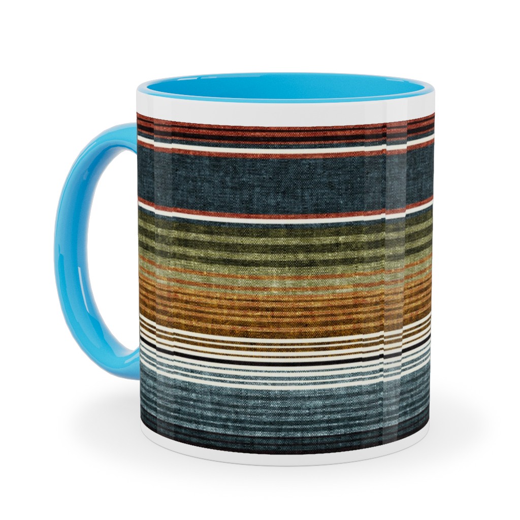 Serape Southwest Stripes - Multi Earthy Ceramic Mug, Light Blue, , 11oz, Multicolor