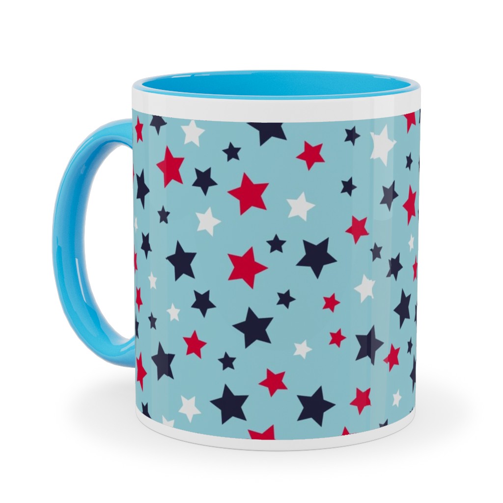 Scattered Stars - Blue Red and White Ceramic Mug, Light Blue,  , 11oz, Blue