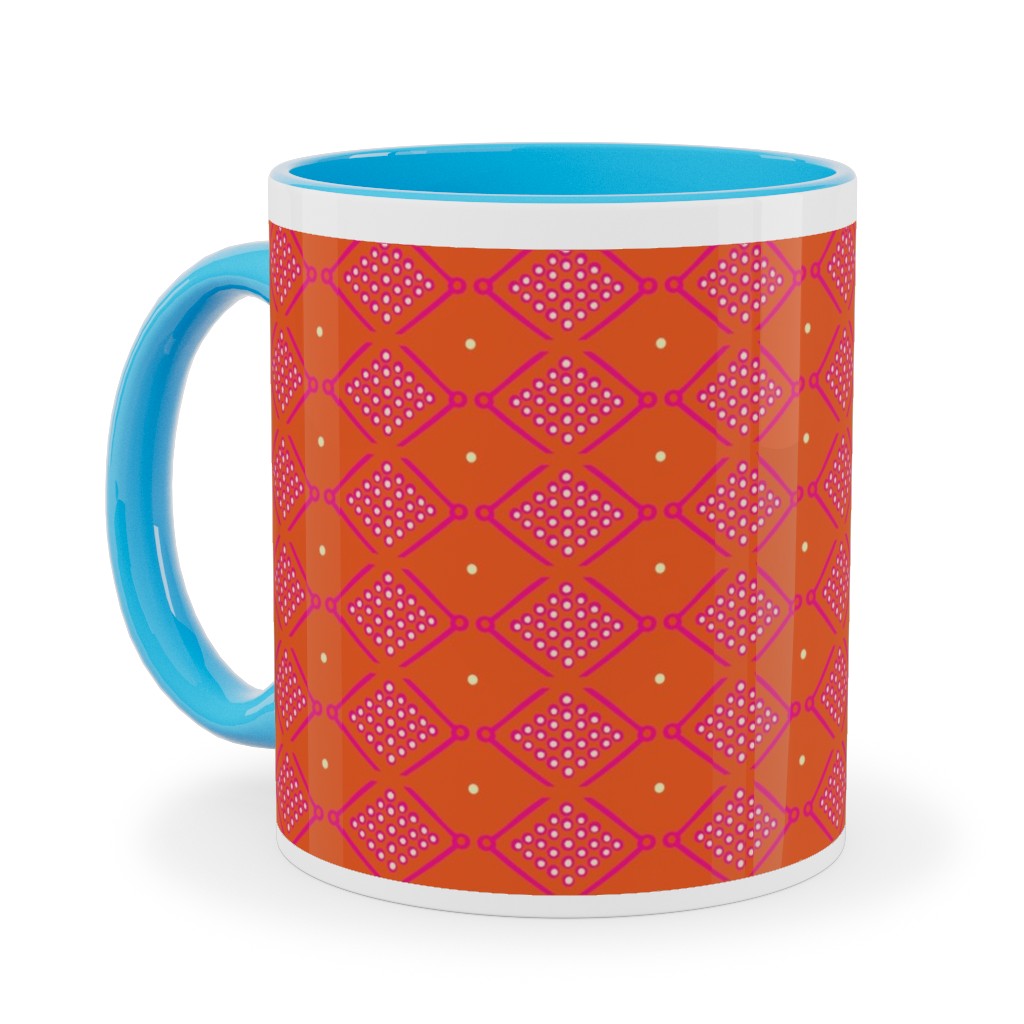 Tribal Geometric - Orange Ceramic Mug, Light Blue, , 11oz, Orange, Orange