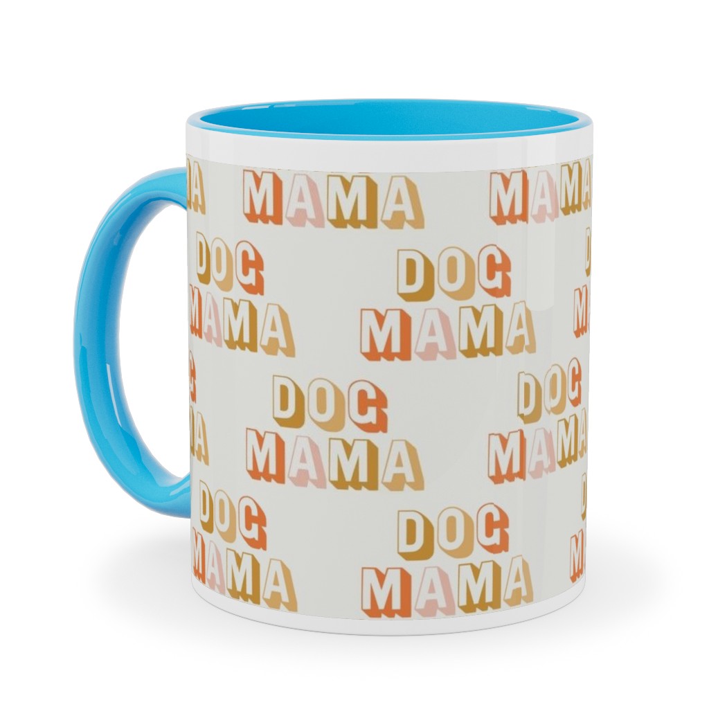 Dog Mama - Retro Vintage Text - Earthy Ceramic Mug, Light Blue, , 11oz, Beige, Pearl