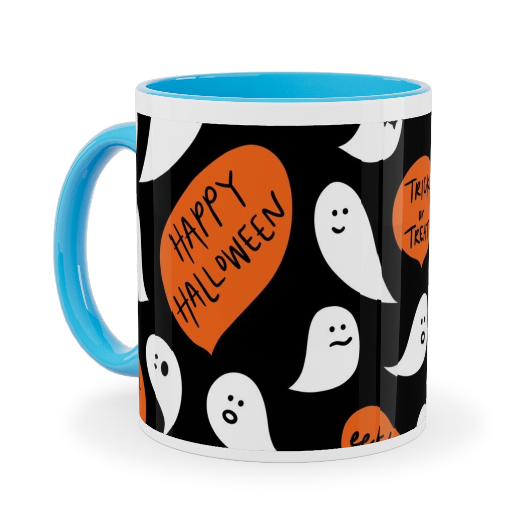 Halloween Ghosts Happy Halloween Ceramic Mug, Light Blue, , 11oz, Black, Black