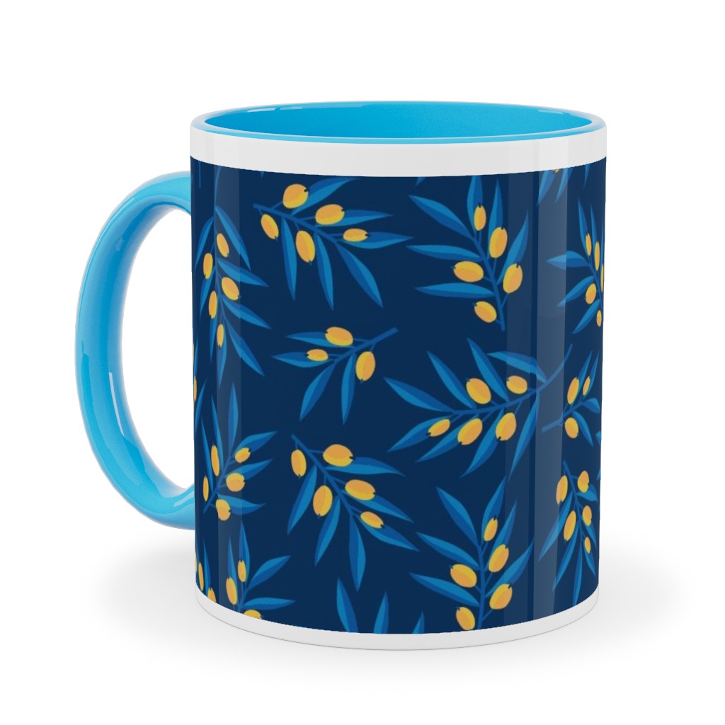 Olive Branches - Blue and Yellow Ceramic Mug, Light Blue,  , 11oz, Blue