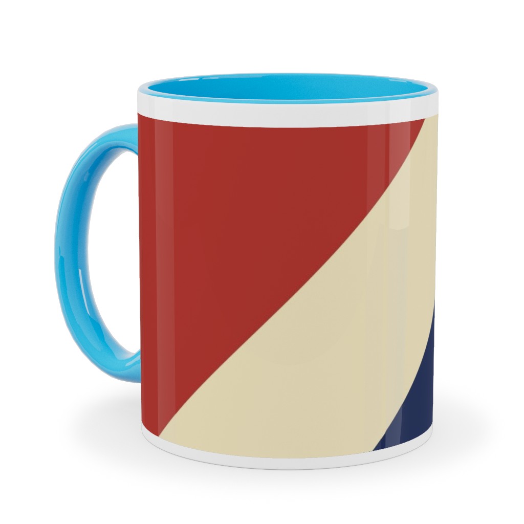 Camping Stripe Diagonal - Multi Ceramic Mug, Light Blue, , 11oz, Multicolor