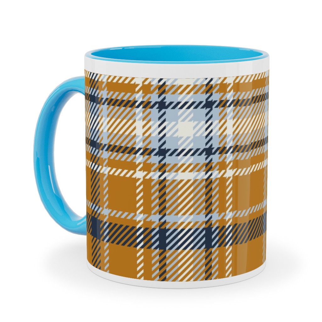 Desert Sun Plaid - Orange Ceramic Mug, Light Blue, , 11oz, Orange, Orange