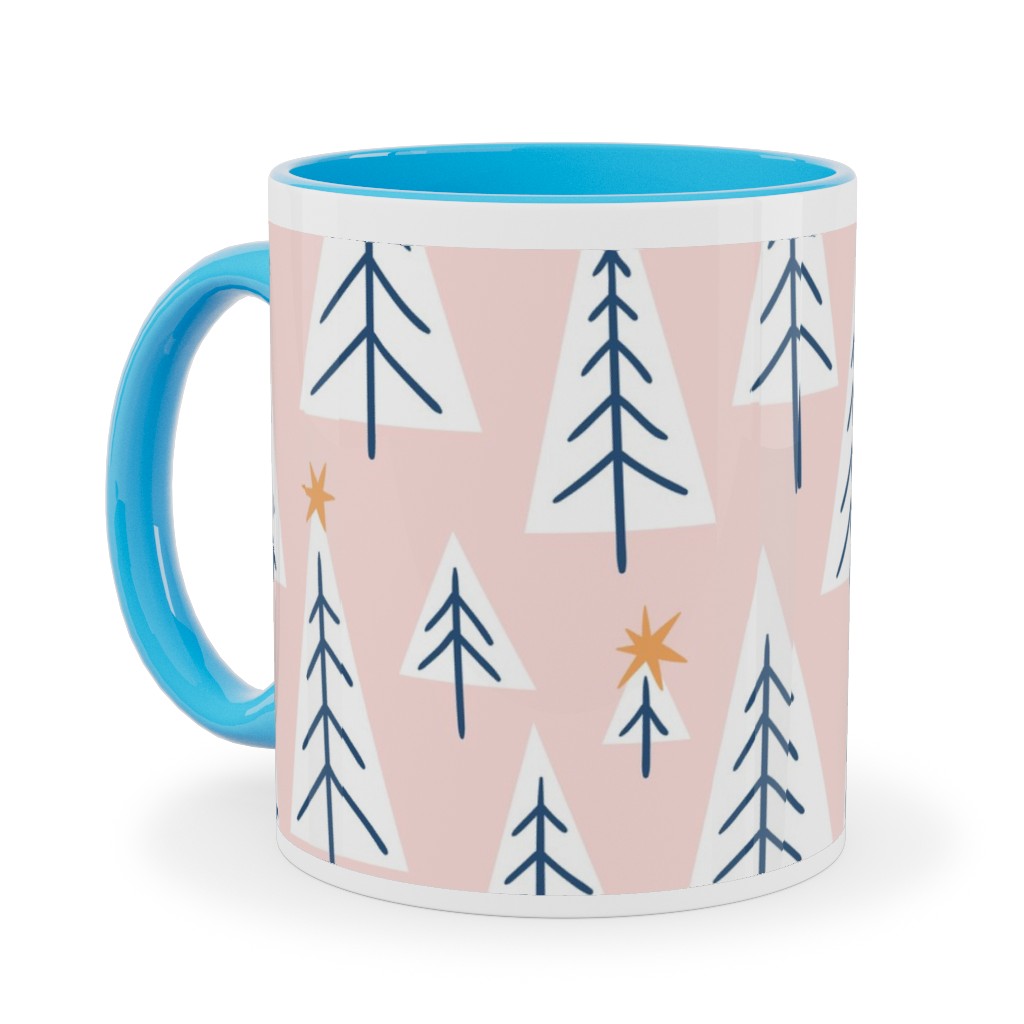 Christmas Forest on Pink Ceramic Mug, Light Blue, , 11oz, Pink, Bright Pink