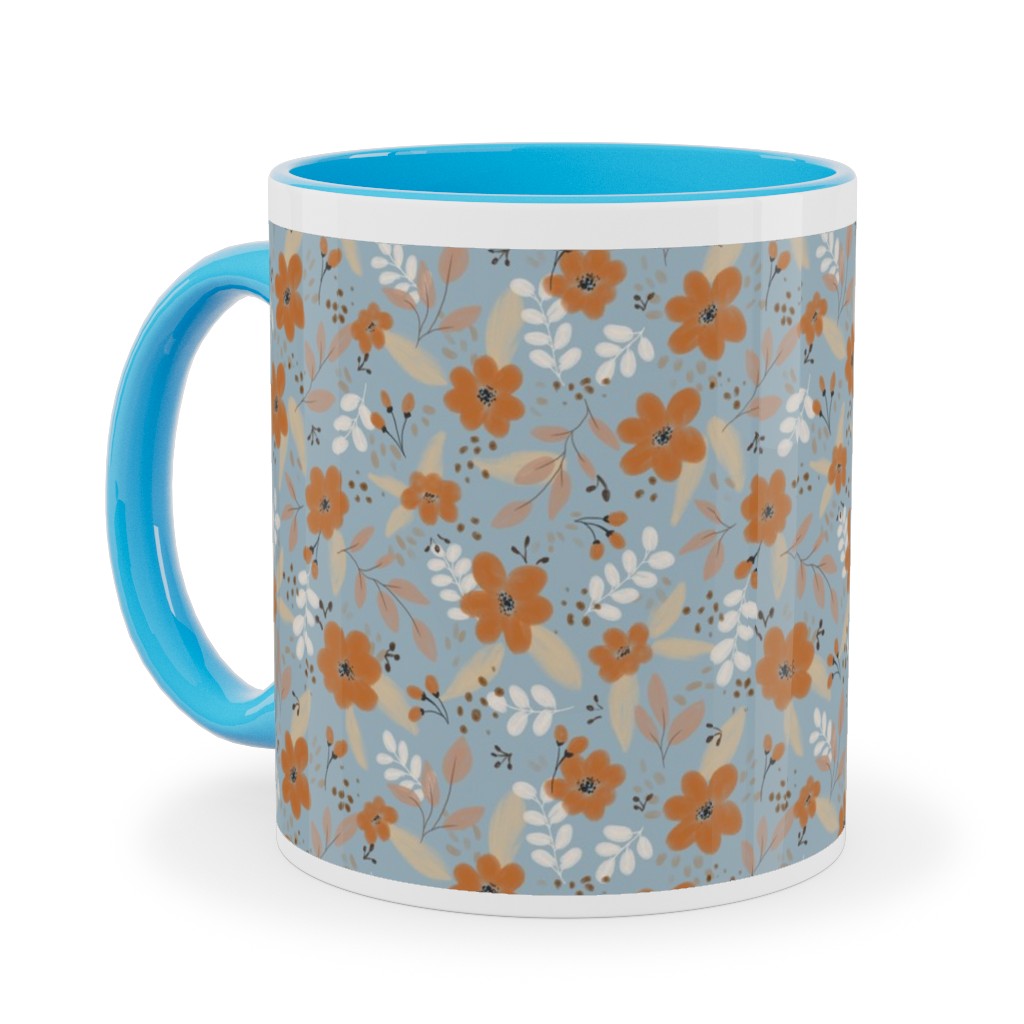 Fall Floral Ceramic Mug, Light Blue,  , 11oz, Blue