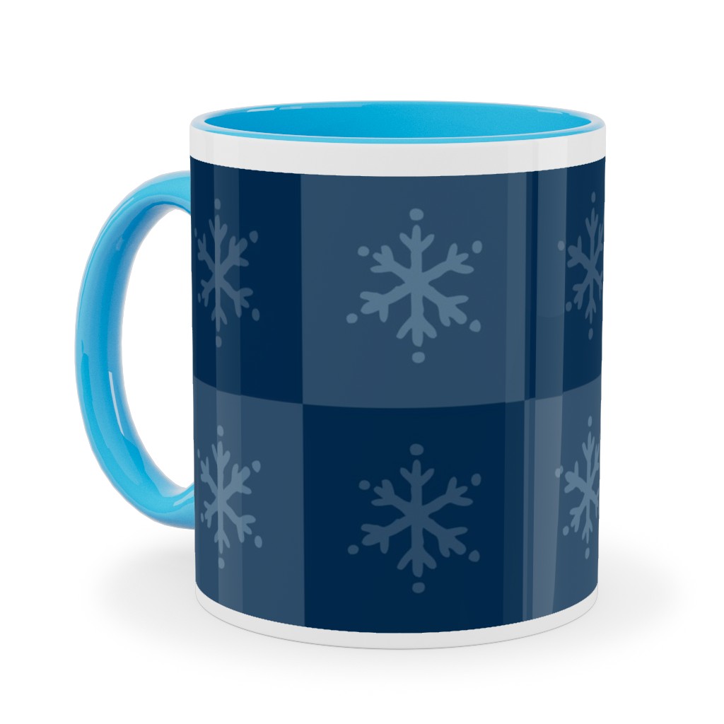 Scandi Cozy Winter Checkered Blue Snowflake Ceramic Mug, Light Blue, , 11oz, Blue, True Blue