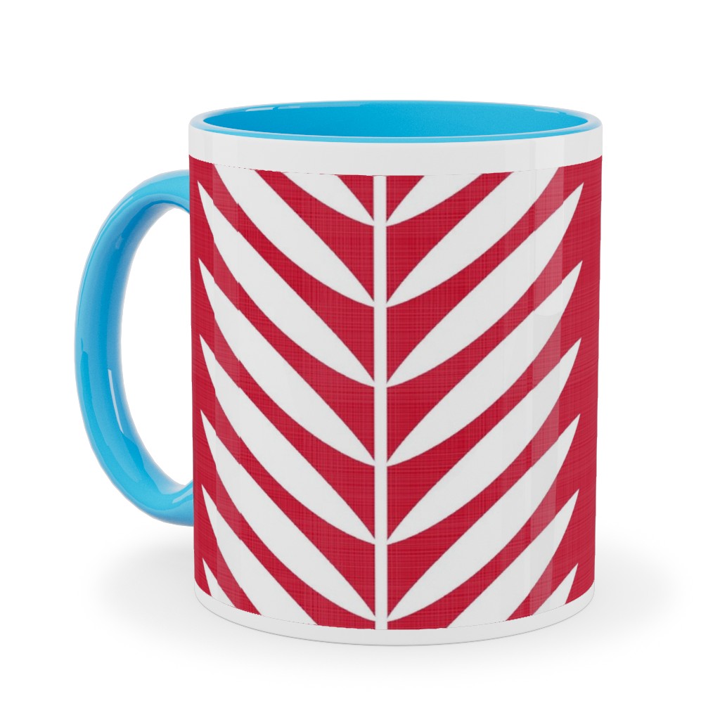 Laurel Leaf Stripe Ceramic Mug, Light Blue,  , 11oz, Red