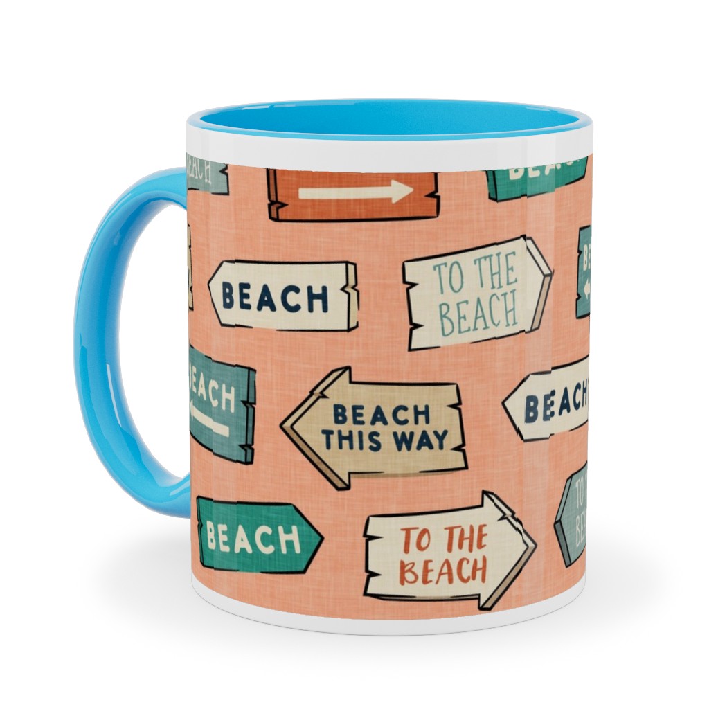 Beach Signs - To the Beach - Peach Ceramic Mug, Light Blue, , 11oz, Orange, Orange