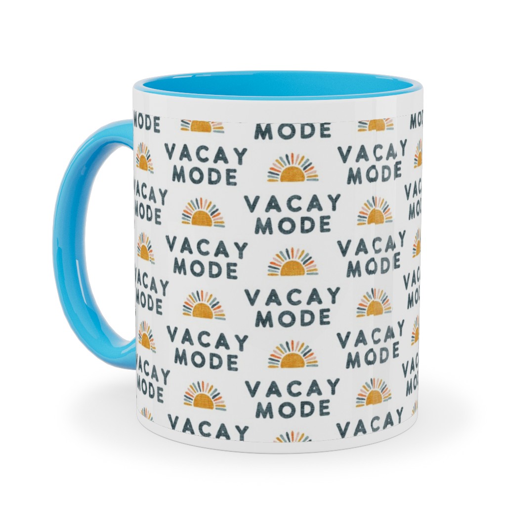 Vacay Mode and Sunshine Ceramic Mug, Light Blue,  , 11oz, Yellow