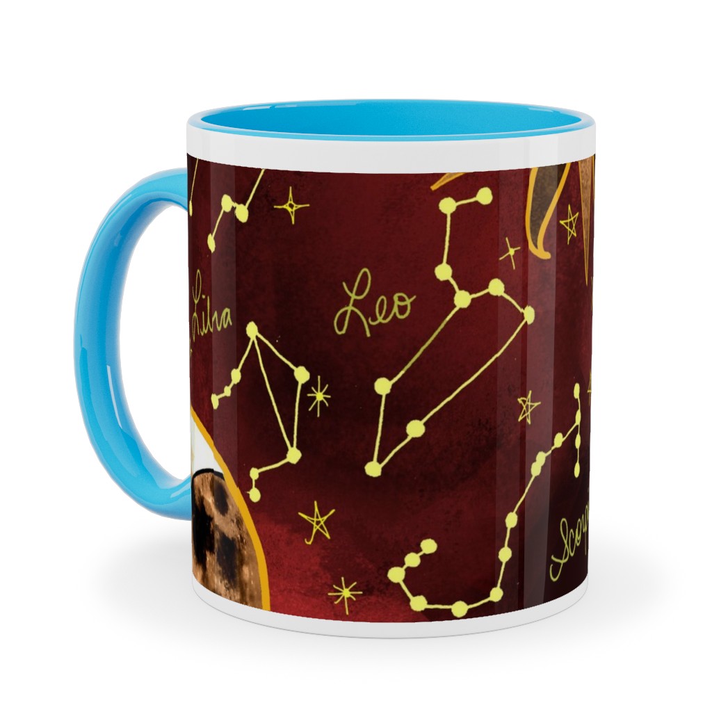 Celestial Star Signs Ceramic Mug, Light Blue,  , 11oz, Red