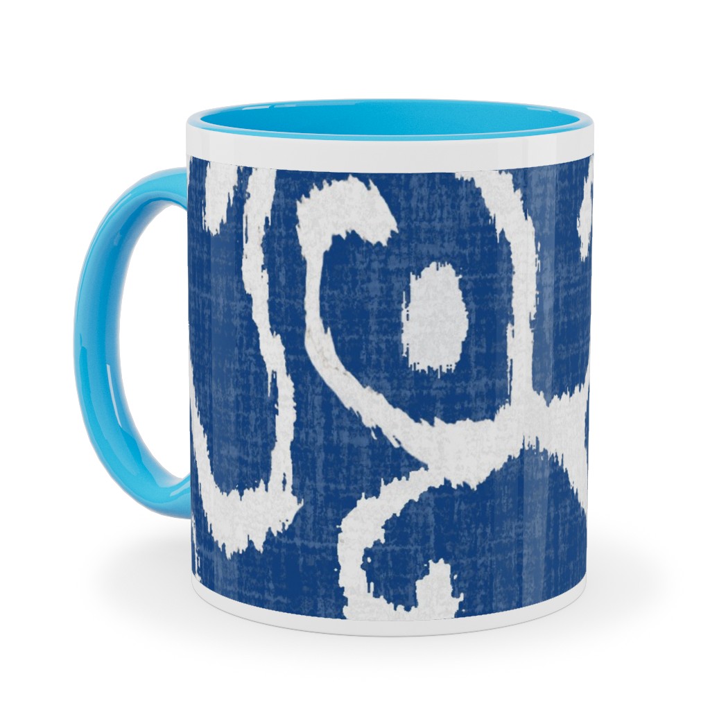Lucette Ikat - Navy Ceramic Mug, Light Blue, , 11oz, Blue, True Blue