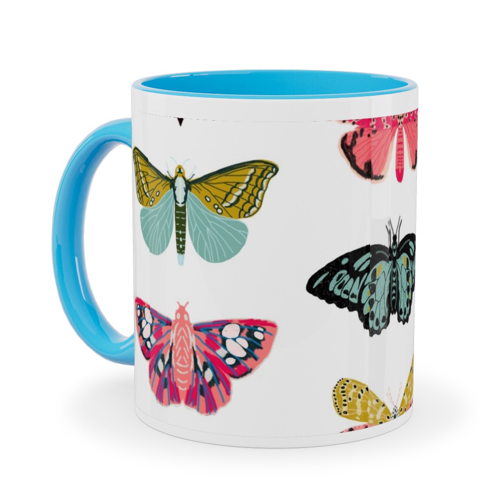 Moths and Butterflies Spring Garden - Light Ceramic Mug, Light Blue, , 11oz, Multicolor