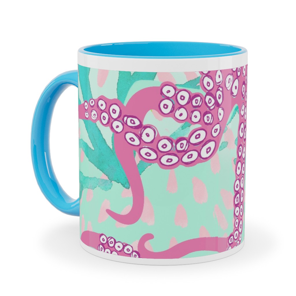 Oceana - Pink and Teal Ceramic Mug, Light Blue, , 11oz, Multicolor