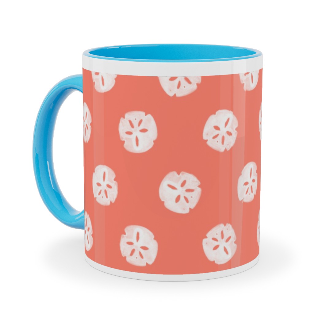 Sand Dollars - Coral Ceramic Mug, Light Blue, , 11oz, Orange, Orange