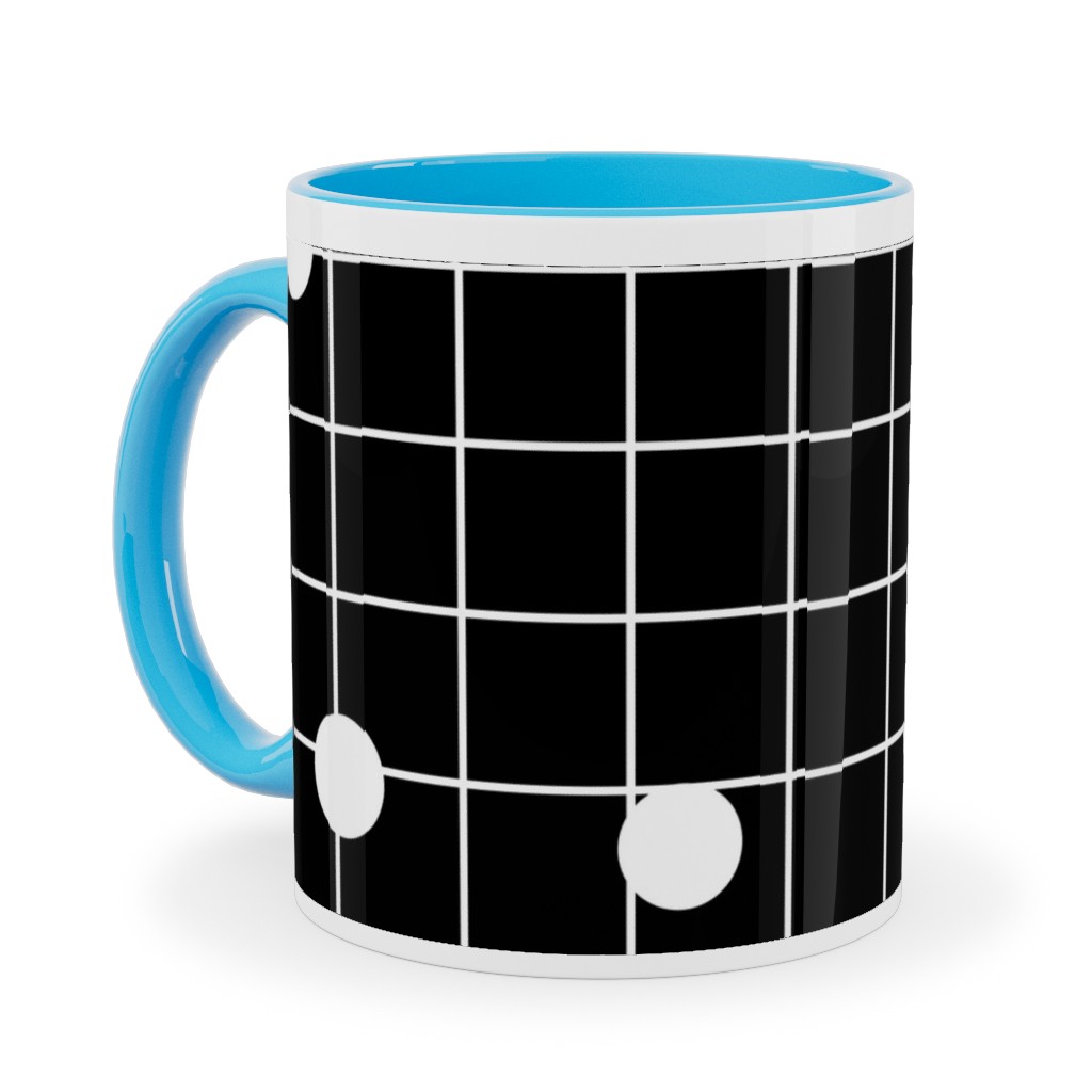 Dot Line - Black and White Ceramic Mug, Light Blue,  , 11oz, Black