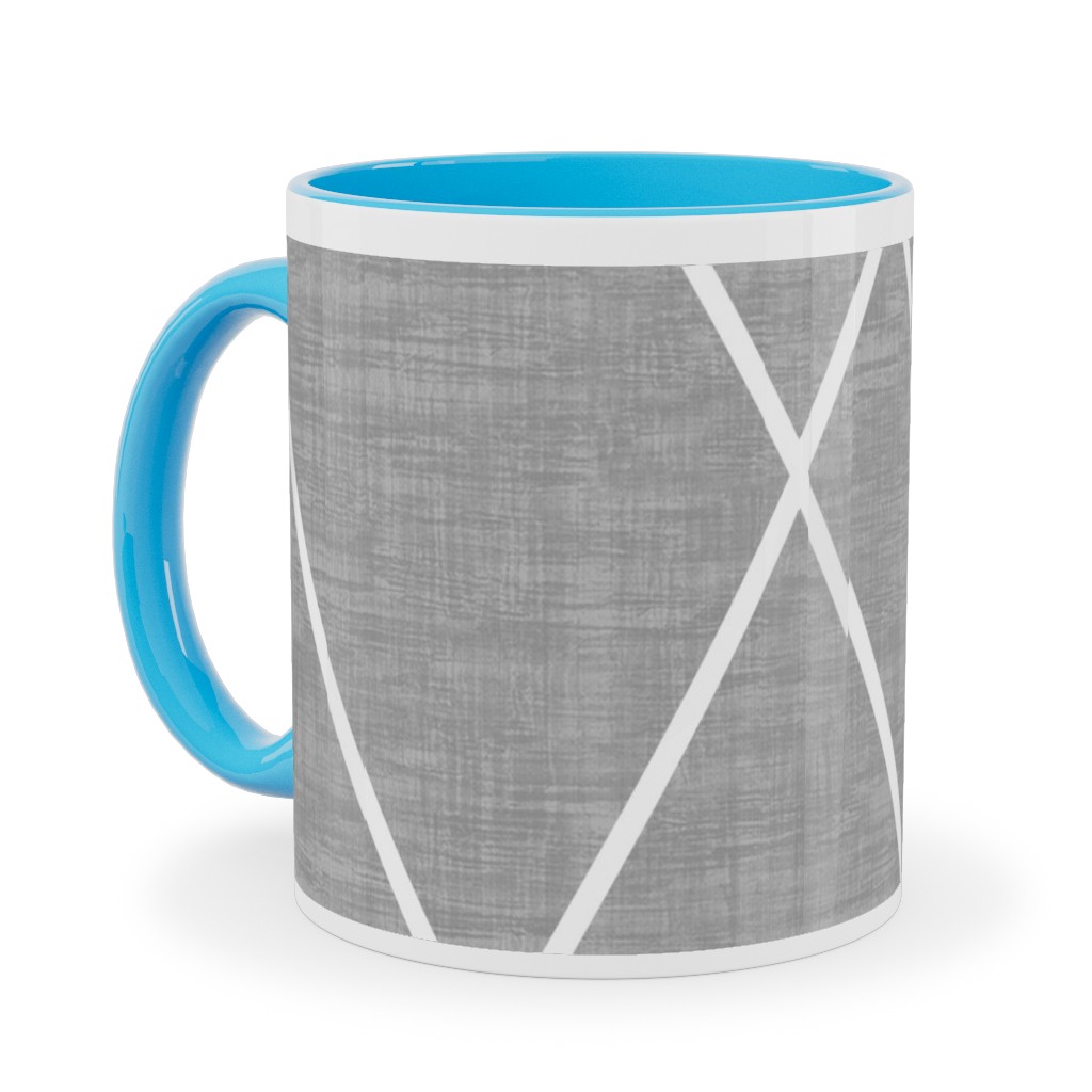 Geometric Grid - Gray Ceramic Mug, Light Blue, , 11oz, Gray, Gray