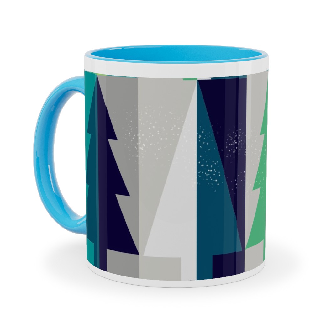 Winter Pine Tree Forest - Green Ceramic Mug, Light Blue, , 11oz, Green, Classic Green