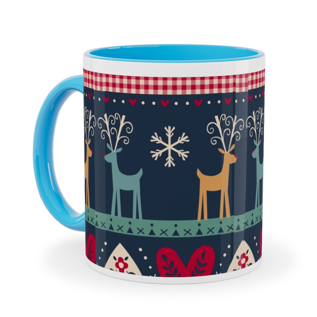 Vintage Nordic Christmas Ceramic Mug, Light Blue,  , 11oz, Multicolor