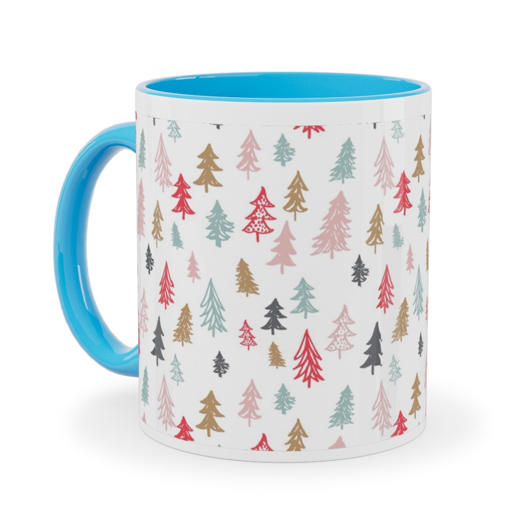 Forest Sketch - Red and Pink Ceramic Mug, Light Blue, , 11oz, Red, Red