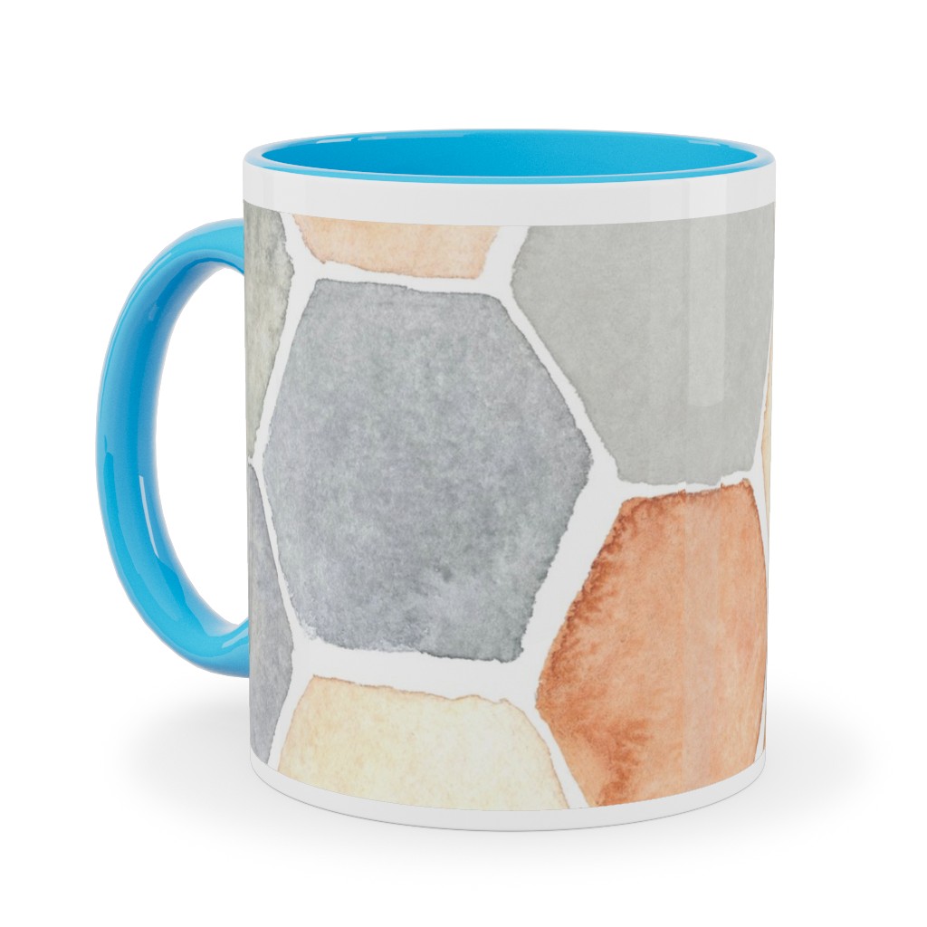 Hexagon - Warm Ceramic Mug, Light Blue,  , 11oz, Multicolor