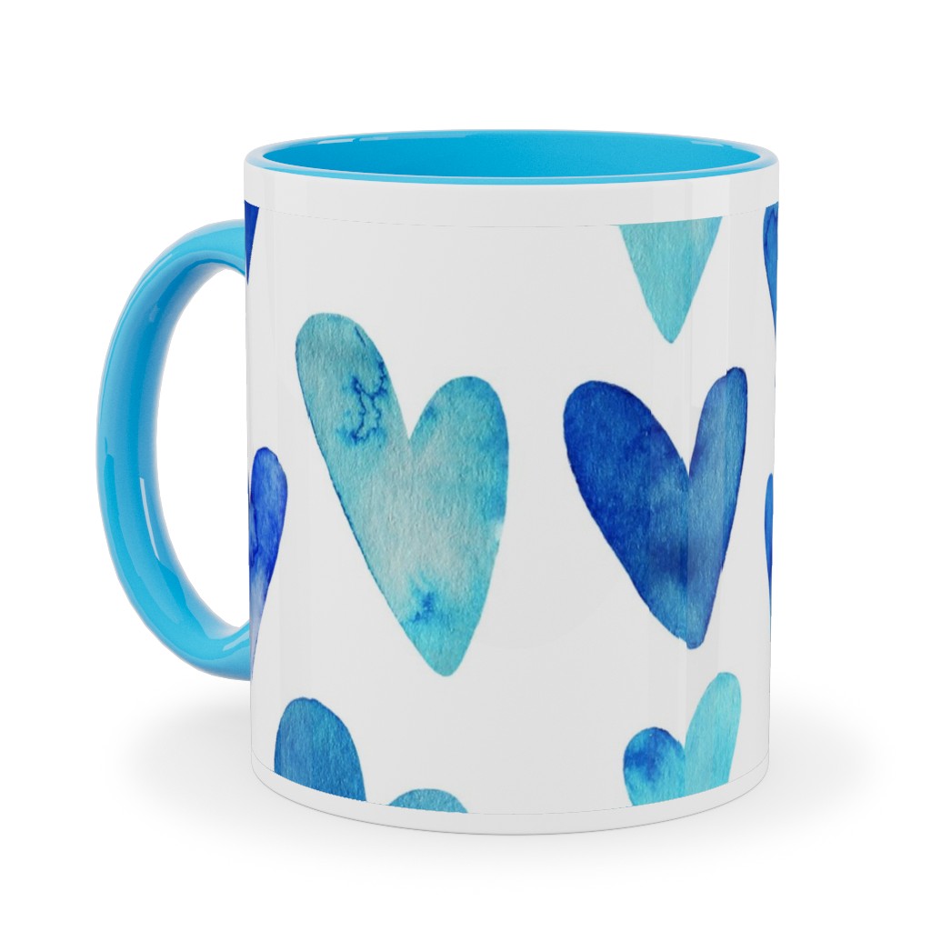 Blue Ombre Hearts - Blue Ceramic Mug, Light Blue,  , 11oz, Blue