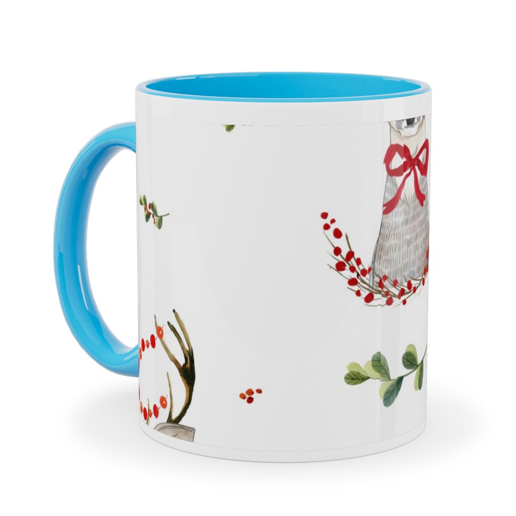 Holiday Fancy Deer With Holly Ceramic Mug, Light Blue,  , 11oz, Multicolor