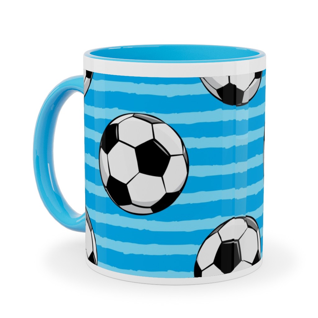 Soccer Balls Ceramic Mug, Light Blue,  , 11oz, Blue
